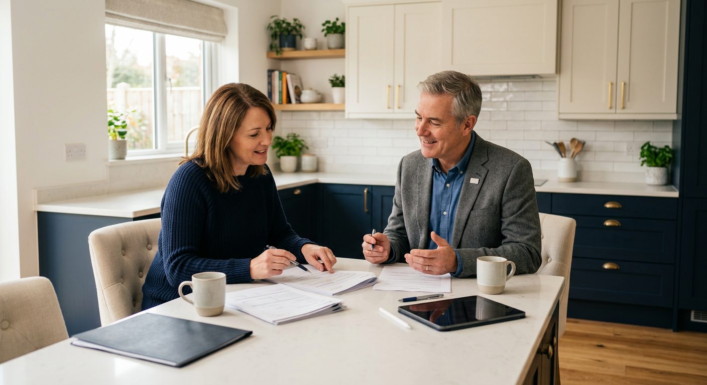 Advisor reviewing project documentation with a homeowner